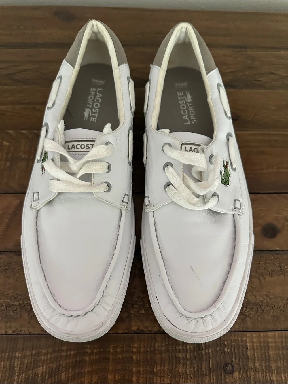 Lacoste Men’s White Leather Slip On Boat Shoe Size 10